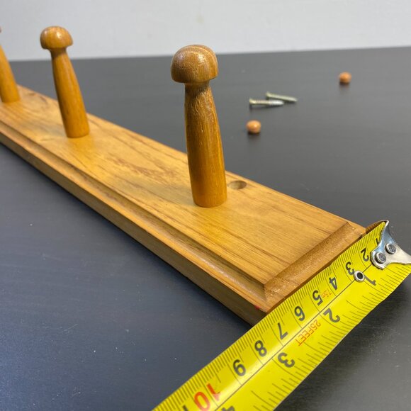 Vintage Wooden Peg Rack, Three Hooks, Wall Hanging Bathroom Hangers, 1960s Home - Picture 8 of 10